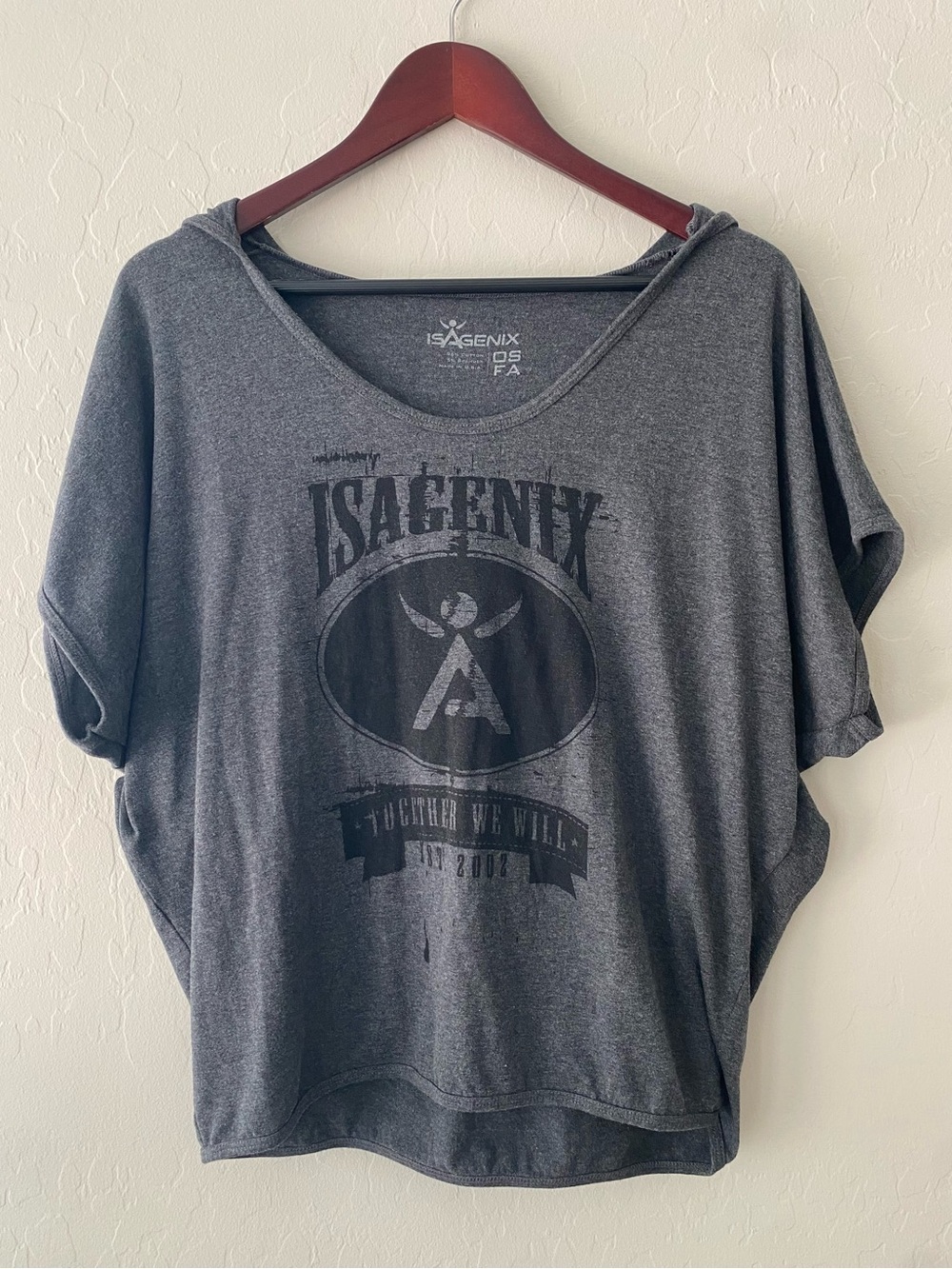 Isagenix Women One Size Charcoal Grey Short Sleeve Dolman Hoodie Shirt Athletic